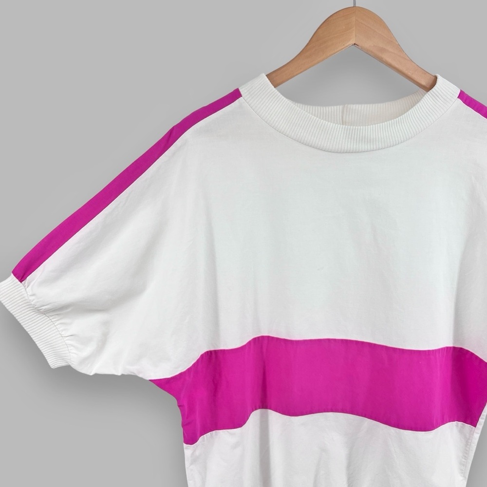 Vintage 80s Asher III Color Block Top Sz M White Pink Cotton Linen Retro Street - Picture 7 of 16